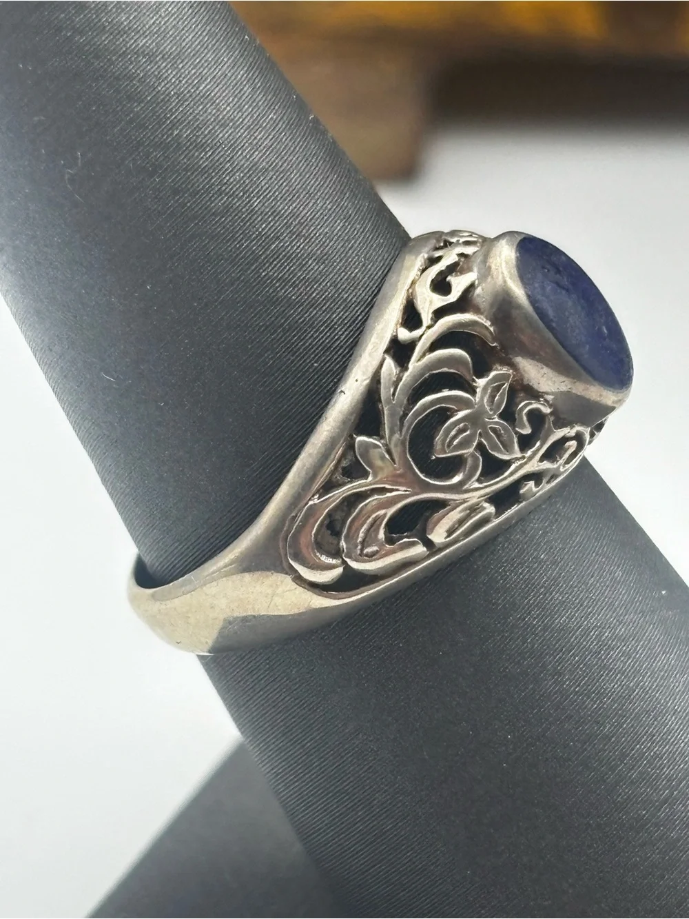 Sterling Silver Filigree Ring with Blue Lapis Oval Stone
